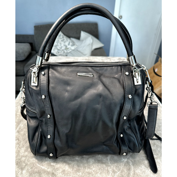 Rebecca Minkoff Cupid Black Leather Silver Hardware Satchel Handbag Crossbody - Picture 2 of 10